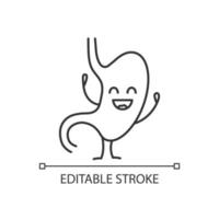 icono lineal de carácter estomacal sonriente. ilustración de línea delgada. sistema digestivo saludable. salud del tracto gastrointestinal. símbolo de contorno dibujo de contorno aislado vectorial. trazo editable vector