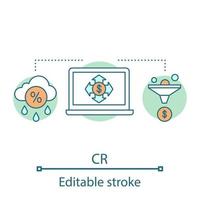 Conversion rate concept icon. CR. Sales funnel idea thin line illustration. Marketing. Website traffic. Vector isolated outline drawing. Editable stroke