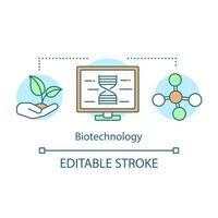 Biotechnology concept icon. Biochemistry idea thin line illustration. Scientific research laboratory. Lab test, experiment. Molecular biology. Vector isolated outline drawing. Edtable stroke