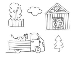 A set of farm elements with a black outline vector