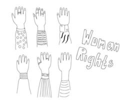 The hands of protest are raised up. Women's hands, expression of opinion vector