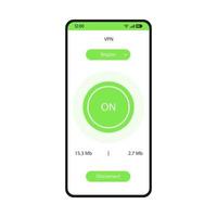 VPN app smartphone interface vector template. Mobile secure proxy server page white design layout. Virtual Private Network application screen. Flat UI. On, region