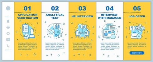 Headhunting process onboarding mobile web pages vector template. Getting job. Recruitment. Responsive smartphone website interface with linear icons. Webpage walkthrough step screens. Color concept