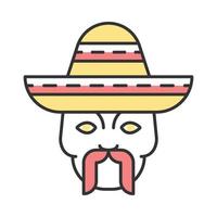 Head with mustache and sombrero color icon. Macho. Traditional mexican man. Isolated vector illustration