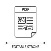 PDF file linear icon. Portable document format. Thin line illustration. Contour symbol. Vector isolated outline drawing. Editable stroke