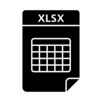 XLSX file glyph icon. Spreadsheet file format. Silhouette symbol. Negative space. Vector isolated illustration