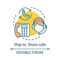 Ship to shore call concept icon. Suites amenities idea thin illustration. Hotline, infocenter, helpdesk. Sea port dispatcher, call center operator. Vector isolated outline drawing. Editable stroke