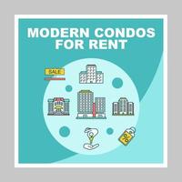 Modern condos for rent social media posts mockup. Realty. Advertising web banner design template. Social media booster, content layout. Isolated promotion border, frame with headlines, linear icons vector