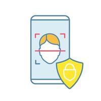 Banking app facial recognition color icon. Face lock application. Face ID scan software. Protected privacy. Isolated vector illustration