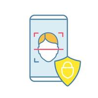 Banking app facial recognition color icon. Face lock application. Face ID scan software. Protected privacy. Isolated vector illustration