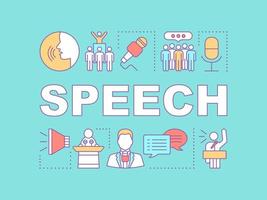 Speech word concepts banner. Public speaking, oratory skills. Leader, politician, orator. Presentation, website. Isolated lettering typography idea with linear icons. Vector outline illustration