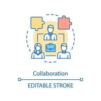 Collaboration concept icon. Cooperation, partnership. Coworking. Colleagues, partners. Teamwork idea thin line illustration. Vector isolated outline drawing. Editable stroke