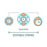 icono de concepto de tiempo de ciclo. ilustración de línea delgada de idea de optimización de flujo de trabajo. gestión del tiempo de trabajo. reloj y flechas. proceso de producción. dibujo de contorno aislado vectorial. trazo editable vector