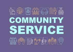 Community service word concepts banner. Volunteering. NGO. Nonprofit organization. Presentation, website. Isolated lettering typography idea with linear icons. Vector outline illustration