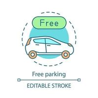 Free parking concept icon. Amenities for guests. Car parking space, rent auto, valet service. Hotel extra options idea thin line illustration. Vector isolated outline drawing. Editable stroke