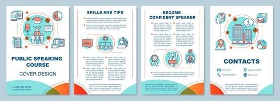 Public speaking course brochure template layout. Professional speakers classes. Flyer, booklet, leaflet print design with linear illustrations. Vector page layouts for magazines, reports, posters