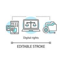 icono del concepto de derechos digitales. ilustración de línea delgada de idea de seguridad cibernética. propiedad intelectual, protección de datos personales. infracción de derechos de autor.dibujo de contorno aislado del vector. trazo editable vector