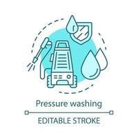 Pressure washing concept icon. Cleaning method idea thin line illustration. Hydro-jet cleaning. Power washing. Use of high-pressure water spray to remove dirt. Vector isolated drawing. Editable stroke