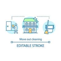 Move out cleaning concept icon. Cleanup services idea thin line illustration. Things packing. Spring clean. Moving to another house. Mopping, wiping. Vector isolated outline drawing. Editable stroke