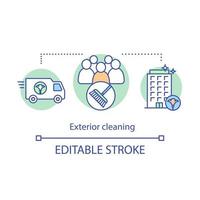 Exterior cleaning concept icon. Additional cleanup service idea thin line illustration. Cleaning team. Environmental care. Architecture preservation. Vector isolated outline drawing. Editable stroke