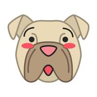 Bulldog cute kawaii vector character. Dog with hushed muzzle. Embarrassed domestic doggie. Flushed animal with open mouth. Funny emoji, sticker, emoticon. Isolated cartoon color illustration