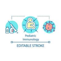 Pediatric immunology concept icon. Kid immunity. Vaccination. Virus and bacterial infection. Children health care idea thin line illustration. Vector isolated outline drawing. Editable stroke
