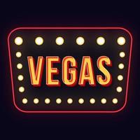 Vegas vintage 3d vector lettering. Retro bold font with glowing frame. Pop art stylized text. Old school style letters. 90s, 80s poster, banner, signboard typography design. Dark blue color background