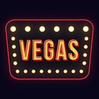 Vegas vintage 3d vector lettering. Retro bold font with glowing frame. Pop art stylized text. Old school style letters. 90s, 80s poster, banner, signboard typography design. Dark blue color background