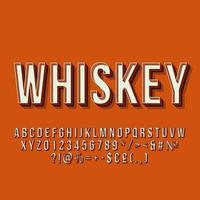 Whiskey vintage 3d vector lettering. Retro bold font. Pop art stylized text. Old school style letters, numbers, symbols pack. 90s, 80s poster, banner typography design. Terracotta color background