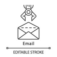 Email linear icon. Robot opening envelope. Automate workflows. Clerical process automation. RPA. Thin line illustration. Contour symbol. Vector isolated outline drawing. Editable stroke