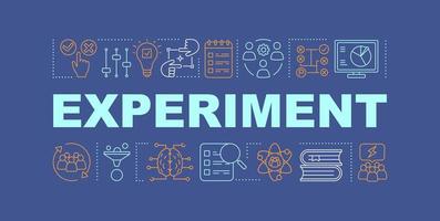 Experiment word concept banner. HR soft skills. Critical and analytical thinking. Decision making, research, organization. Isolated lettering typography idea with linear icons. Vector illustration