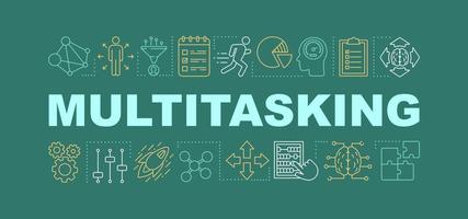 Multitasking word concepts banner. HR soft skills. Critical and analytical thinking. Professional qualities. Isolated lettering typography idea with linear icons. Vector outline illustration