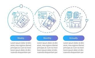 Newspaper, magazine subscription vector infographic template. Weekly, monthly tariff plans. Data visualization with three steps and options. Process timeline chart. Workflow layout with icons