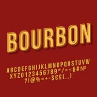 Bourbon vintage 3d vector lettering. Retro bold font. Pop art stylized text. Old school style letters, numbers, symbols pack. 90s, 80s poster, banner typography design. Dark red color background