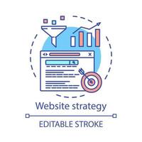 Website strategy concept icon. SEO marketing idea thin line illustration. Content management. Search optimization. Targeting, ranking. Sales funnel. Vector isolated outline drawing. Editable stroke