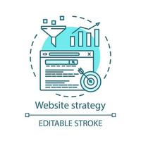 Website strategy concept icon. SEO marketing idea thin line illustration. Content management. Search optimization. Targeting, ranking. Sales funnel. Vector isolated outline drawing. Editable stroke