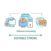 Software consulting concept icon. Website maintenance idea thin line illustration. Tech support service. Software development. Programming, coding. Vector isolated outline drawing. Editable stroke