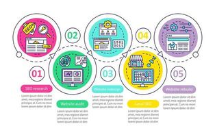 plantilla de infografía vectorial de consultoría web. seo, auditoría. elementos de diseño de presentación de negocios. visualización de datos con 5 pasos y opciones. gráfico de línea de tiempo del proceso. diseño de flujo de trabajo con iconos lineales vector