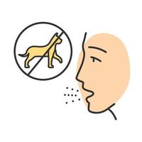 Cat allergy color icon. Pet allergens sensitivity. Ban on cats, human face. Allergic reaction to animals fur, skin and saliva. Cause of respiratory disease. Isolated vector illustration