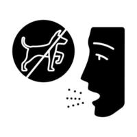 Dog allergy glyph icon. Allergic reaction. Allergenic pet dander, saliva and fur. Ban of dogs. Respiratory disease caused by animal. Silhouette symbol. Negative space. Vector isolated illustration