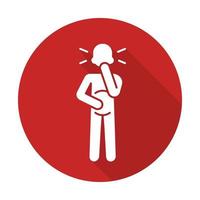 Nausea flat design long shadow glyph icon. Food poisoning, allergy, gastritis symptom. Pregnancy sickness, toxicosis. Person covering mouth with hand. Stomach ache. Vector silhouette illustration