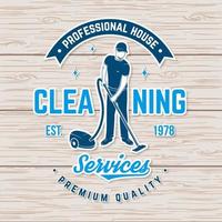 Cleaning company badge, emblem. Vector illustration. Concept for shirt, stamp or sticker. Vintage typography design with cleaning equipments. Cleaning service sign for company related business