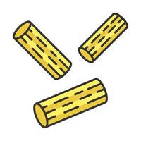Rigatoni color icon. Traditional Italian macaroni. Sedani. Dough tubes with square-cut ends. Short-cut pasta. Mediterranean food. Semi-finished product for cooking. Isolated vector illustration