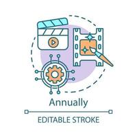 Annually concept icon. Video editor subscription tariff idea thin line illustration. Film editing. Applying effects. Motion design program. Vector isolated outline drawing. Editable stroke