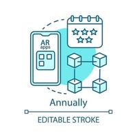 Annually concept icon. AR tool subscription tariff idea thin line illustration. Service charge. Regular fee. Application rating. Vector isolated outline drawing. AR mobile app. Editable stroke