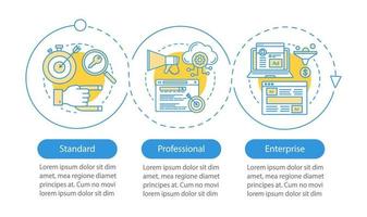 plantilla de infografía vectorial de suscripción crm. elemento de diseño de presentación de negocios. visualización de datos, tres pasos, opción. tarifa profesional estándar. gráfico de línea de tiempo del proceso. diseño de flujo de trabajo, icono vector