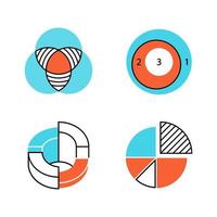 Diagrams color icons set. Data graphic visualization. Statistical analysis. Symbolic representation of information. Marketing analysis. Math, logic. Isolated vector illustrations