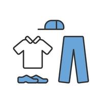 Cricket uniform color icon. Cricket whites. Sport flannels. Sportswear. Collared shirt, long trousers, cap, shoes. Man outfit. Team clothes. Outdoor activity. Isolated vector illustration