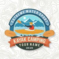 Kayak club. Vector. Concept for patch, badge, print, stamp or tee. Vintage typography design with american indian silhouette. Extreme water sport. Outdoor adventure emblems, kayak patches.