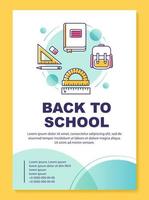 Pupils accessories brochure template layout. Back to school. Flyer, booklet, leaflet print design with linear illustrations. Vector page layouts for magazines, annual reports, advertising posters..